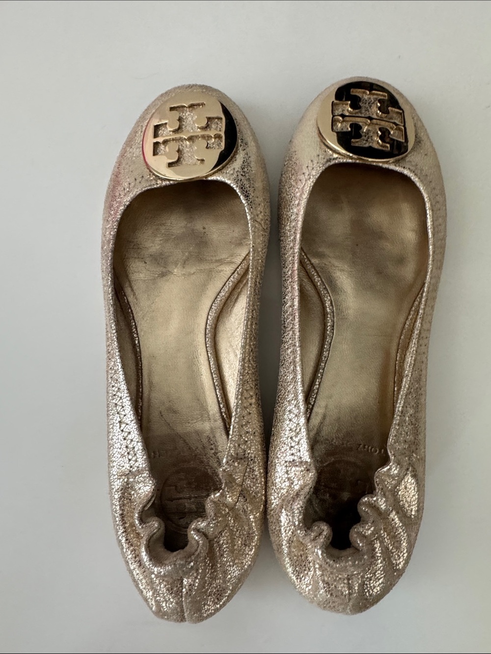 Tory Burch Rose Gold Metallic Logo Ballet Flats